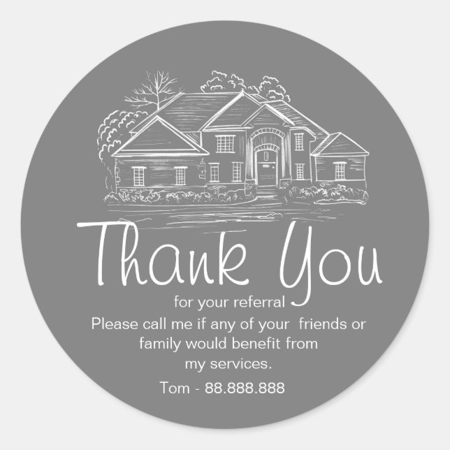 Referral Real Estate Thank You business Square Sti Classic Round Sticker (Front)