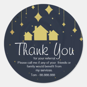 Referral Real Estate Thank You business Square Sti Classic Round Sticker