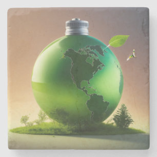 Refill the Earth – Sustainable Future & Green Plan Stone Coaster