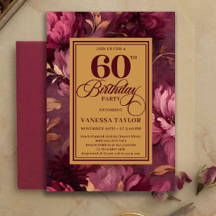 Refined 60th Birthday Burgundy Blush Floral Invite