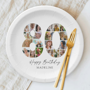 Refined 80th Birthday Photo Paper Plates