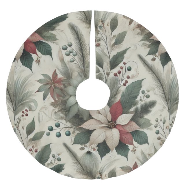 Refined and Elegant Christmas Holiday Floral Pine Brushed Polyester Tree Skirt (Front)