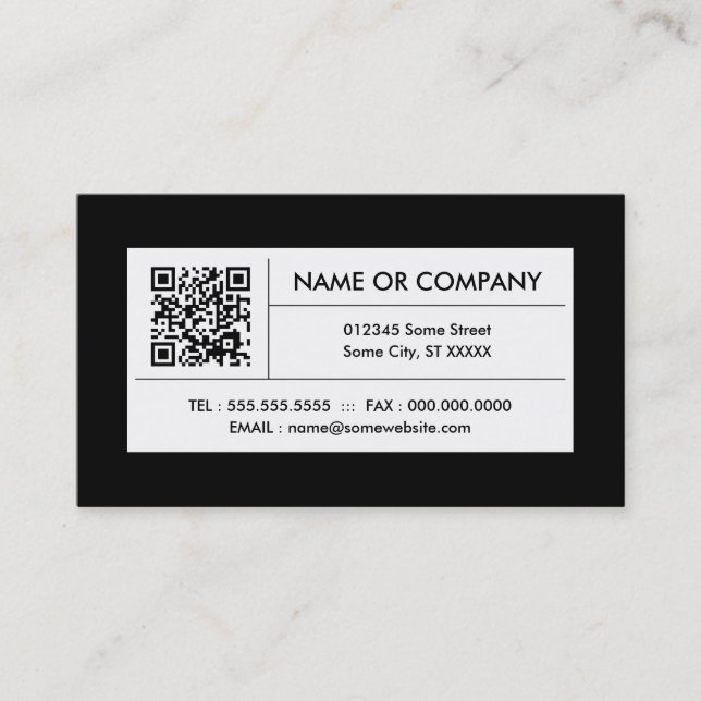 refined black and white QR code Business Card (Front)