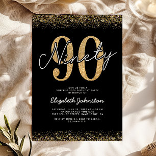 Refined Black Gold 90th Birthday Invitation