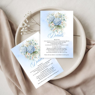Refined Blue Floral Gold Wedding details card