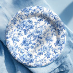 Refined Blue French Toile Roses Floral Paper Plate<br><div class="desc">✅ For matching items search 131T in my collections ✅ Serve in style with these blue French toile de Jouy rose paper plates, featuring an elegant floral design in navy, royal blue, dusty blue, and deep blue tones. Designed for high-quality Zazzle printing, the artwork delivers crisp lines, rich color, and...</div>