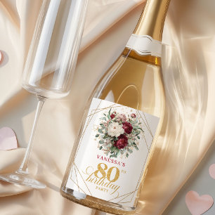 Refined Blush Burgundy 80th Birthday Champagne  Sparkling Wine Label