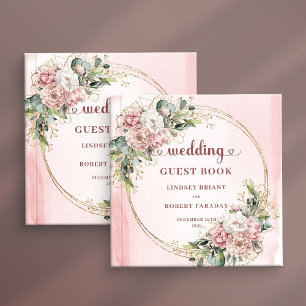 Refined Blush Pink Floral Greenery Wedding Guest  Book