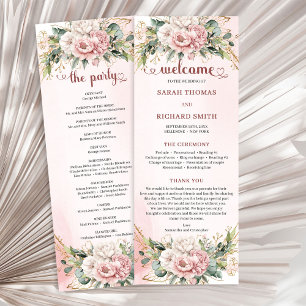 Refined Blush Pink Floral Greenery Wedding Program Programme