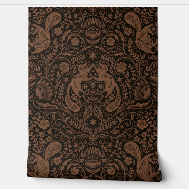 Refined Bohemian Cats - Bleached Black Wallpaper (Unrolling)