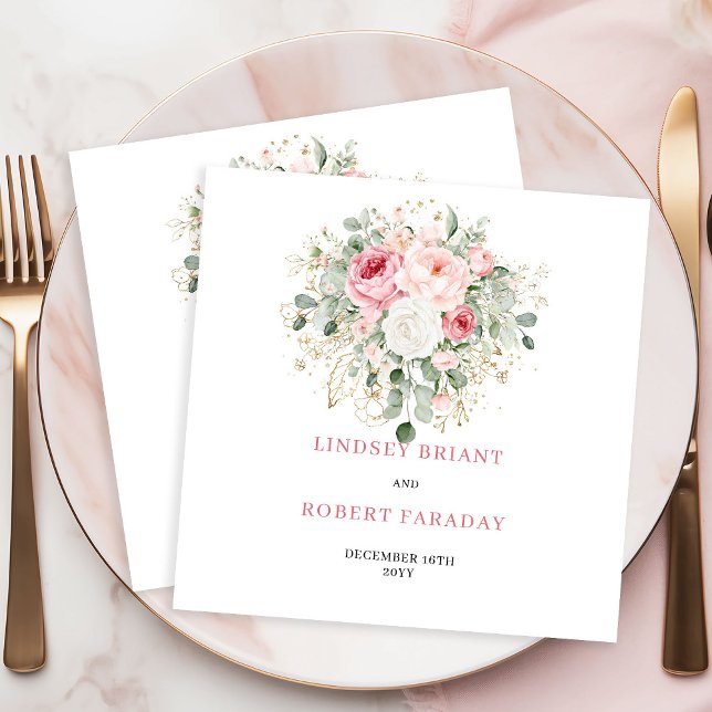 Refined Boho Blush Rose Eucalyptus Wedding Napkins (Refined Boho Blush Rose Eucalyptus Wedding Napkins)