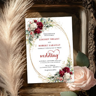 Refined Burgundy Boho Floral Wedding Invitation