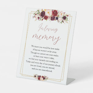 Refined Burgundy Floral Memorial Tribute Pedestal Sign