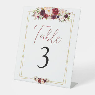 Refined Burgundy Floral Table Identification Pedestal Sign