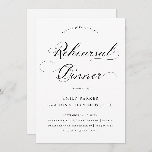 Refined | Calligraphy Wedding Rehearsal Dinner Invitation (Front/Back)