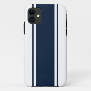 Refined Classy Navy Blue Racing Stripes On White Case-Mate iPhone Case