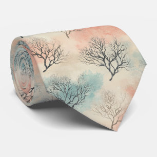 Refined Coastal Watercolor with Coral & Seashells Tie