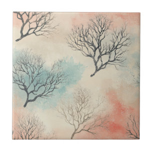 Refined Coastal Watercolor with Coral & Seashells Tile
