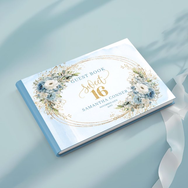 Refined Dusty Blue Greenery Sweet Sixteen Guest  Guest Book (Refined Dusty Blue Greenery Sweet Sixteen Guest Book)