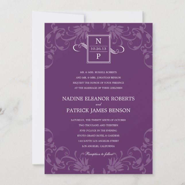 Refined Elegance Wedding Invitation - Purple (Front)
