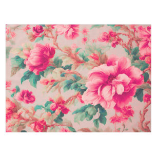 Refined Elegant Bright Pink Flowers, Lush Leaves Tablecloth