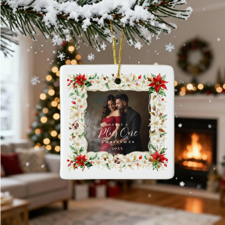 Refined Exquisite Floral Christmas Frame Holiday Ceramic Ornament