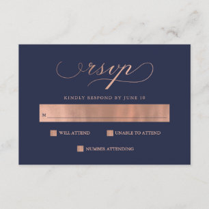 Refined   Faux Rose Gold Wedding Calligraphy RSVP Card