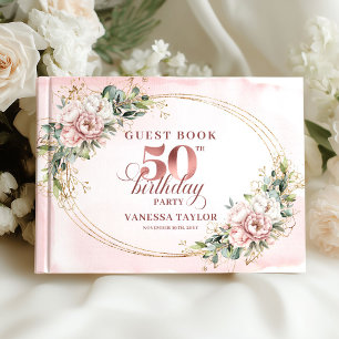 Refined Floral Rose Gold 50th Birthday Guestbook