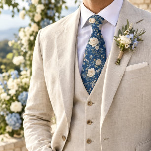 Refined French Blue Botanical Floral Pattern Tie
