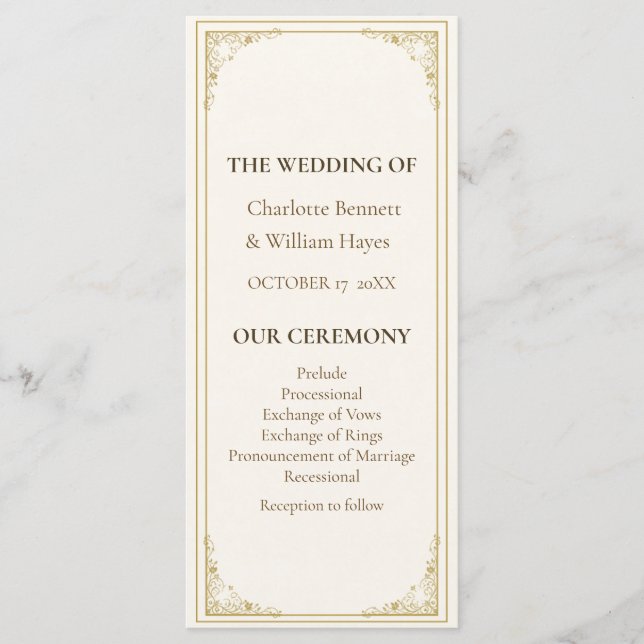 Refined Gold Frame Wedding Program Programme (Front)