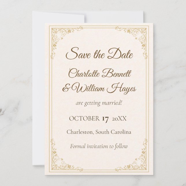 Refined Gold Frame Wedding Save the Date (Front)