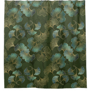 Refined Gold Ginkgo Botanical Emerald Green Art Shower Curtain