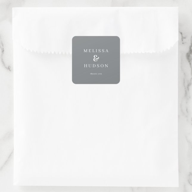 Refined Gray Calligraphy Thank You Square Sticker (Bag)