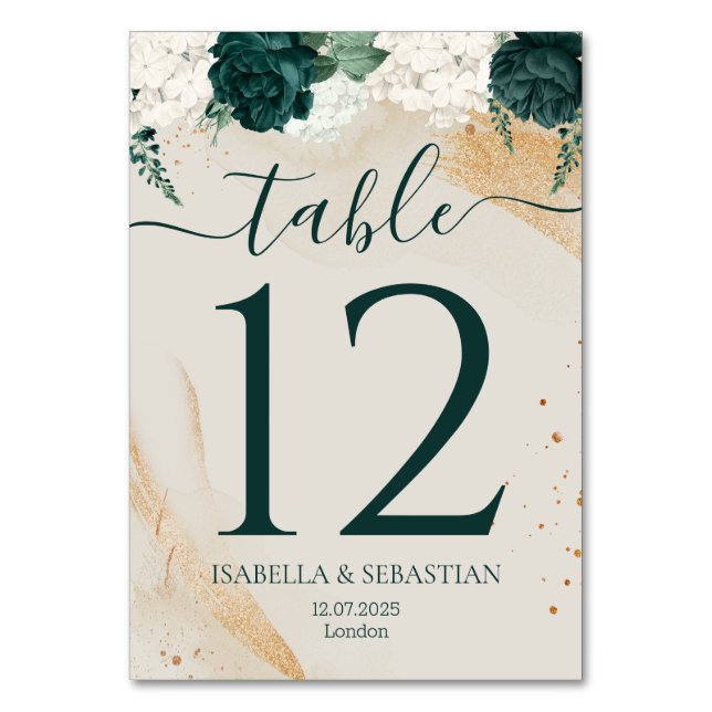 Refined Green Dusty Rose Wedding Florals Table Number (Front)