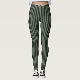 Refined Greeny Monochrome Vertical Thin Stripes Leggings
