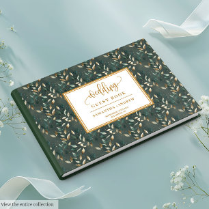 Refined Hunter Green And Gold Wedding Guest Book