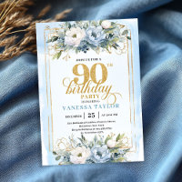 Refined light blue gold wreath 90th birthday
