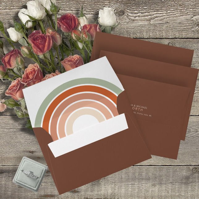 Refined Lines Geometric Wedding Terra Cotta ID983 Envelope (Interior/Back In Situ)