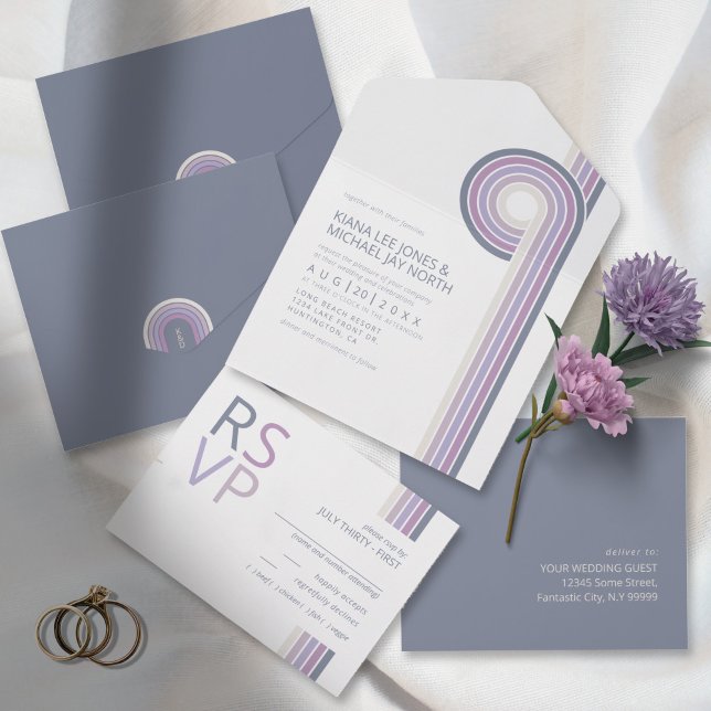 Refined Lines Geometric Wedding Violet ID983 All In One Invitation (Creator Uploaded)
