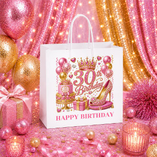 Refined Magenta Pink Glitter 30th Birthday Gift Ba Large Gift Bag
