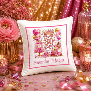 Refined Magenta Pink Glitter 30th Birthday Pillow