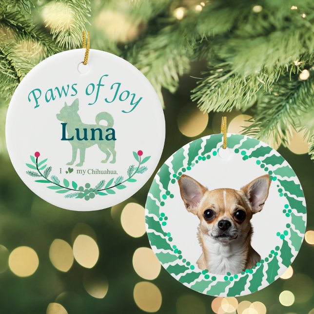 Refined Mint Chihuahua | Personalised Christmas Ceramic Tree Decoration (Creator Uploaded)