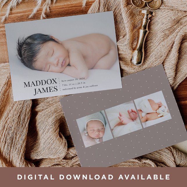 Refined | Modern Photo Birth Announcement (Creator Uploaded)