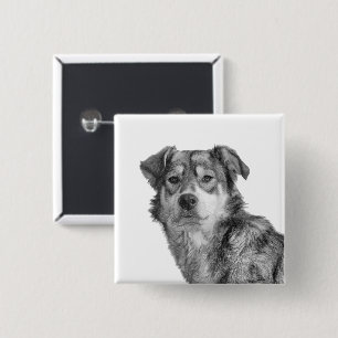 Refined Monochrome Large Mixed Breed Canine 15 Cm Square Badge
