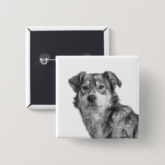 Refined Monochrome Large Mixed Breed Canine 15 Cm Square Badge (Front & Back)