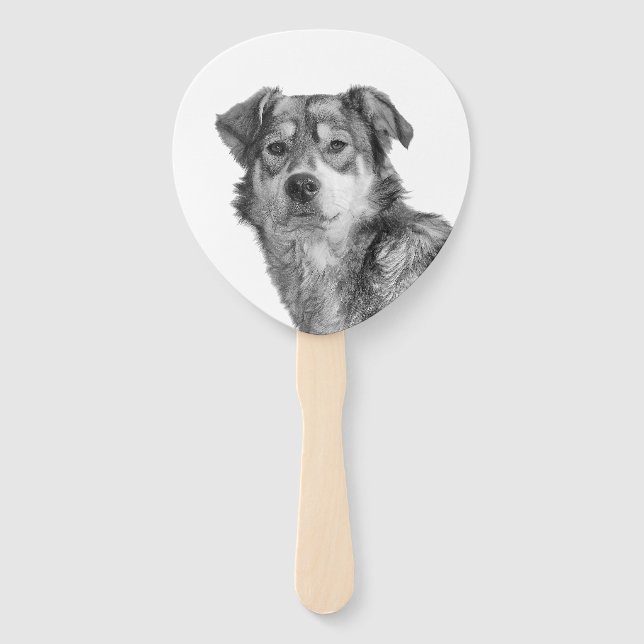 Refined Monochrome Large Mixed Breed Canine Hand Fan (Front)