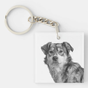 Refined Monochrome Large Mixed Breed Canine Key Ring