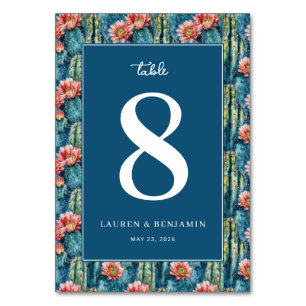 Refined Navy Cactus Watercolor Table Number