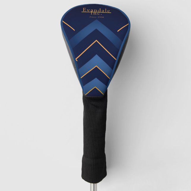 Refined Navy Gold Chevron Personalised Golf Head Cover (Front)