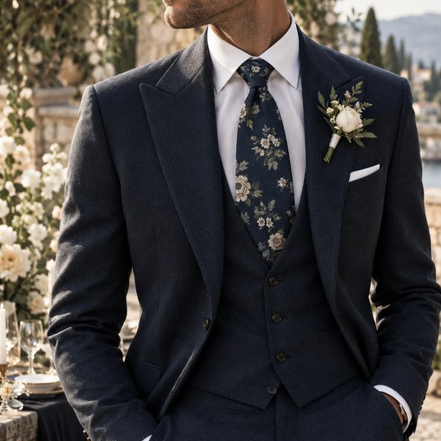Refined Navy Heritage Floral Pattern Tie (Creator Uploaded)